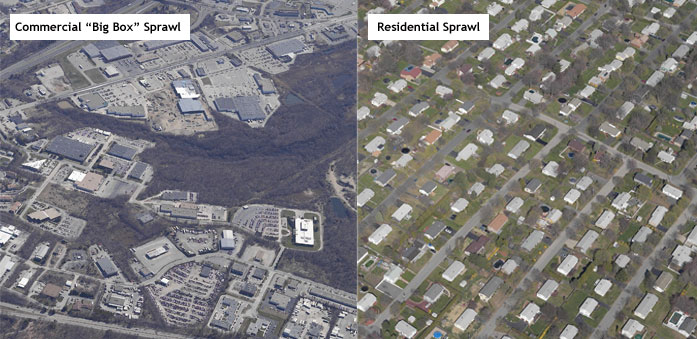 Commercial "Big Box" sprawl and residential sprawl.
